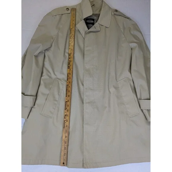 Towncraft Trench Coat Mens Large 44 Reg Tan Zip Out Faux Fur Lining Vintage USA - Picture 4 of 12